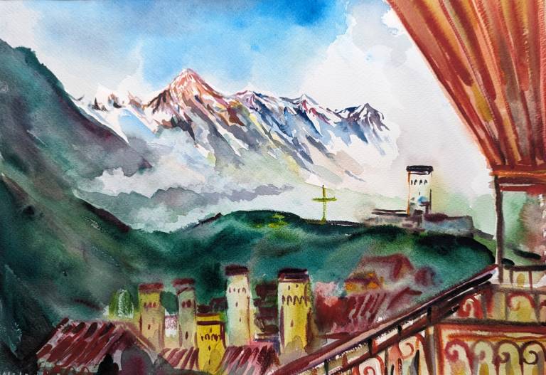 Shkhara from a guesthouse at Ushguli, Georgia - Neil Pittaway