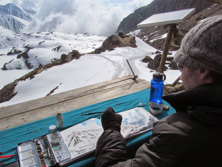 Neil sketching at 4382 Metres at Gosainkunda, Nepal - Neil Pittaway