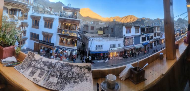 View of Leh, Ladakh, India with Neil's sketch of Leh - Neil Pittaway