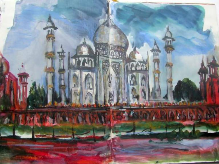 Sketch of The Taj Mahal From The River, Agra, India - Neil Pittaway