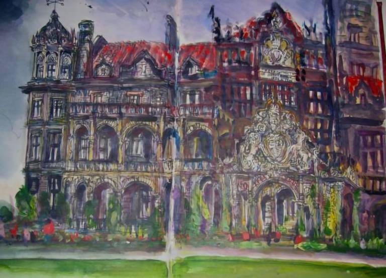Sketch of the former Vice Regal Lodge, Shimla, Himalayas, travels in India, - Neil Pittaway