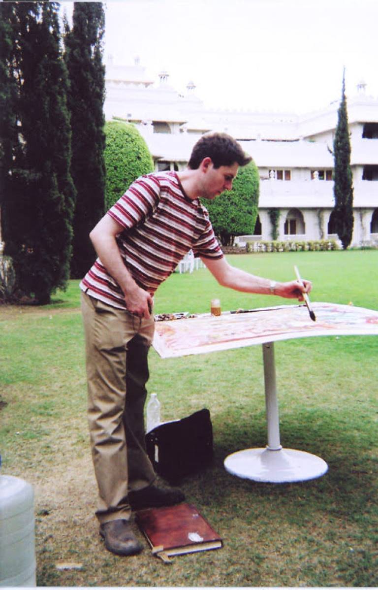 The Artist working in the grounds of the Taj Palace Hotel, Aurangabad, India - Neil Pittaway