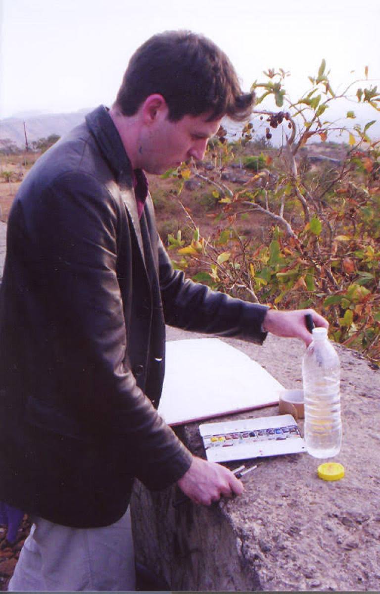 The Artist preparing to paint at Daulatabad Fort, India - Neil Pittaway