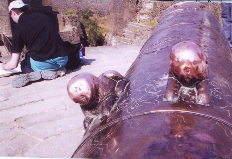 The Artist sketching at the Daulatabad Fort, India - Neil Pittaway