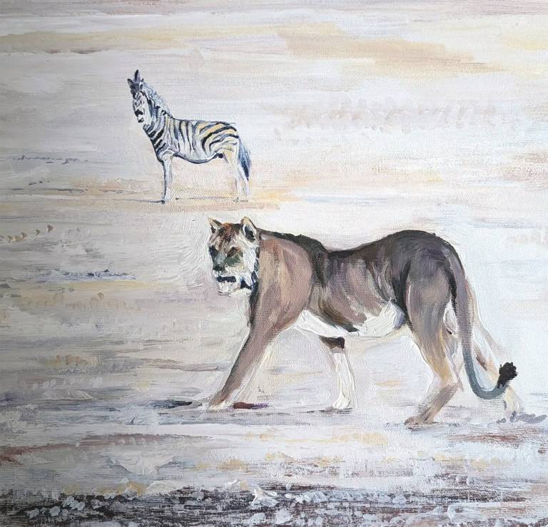 Lion and Zebra, Etosha National Park, Namibia - Neil Pittaway