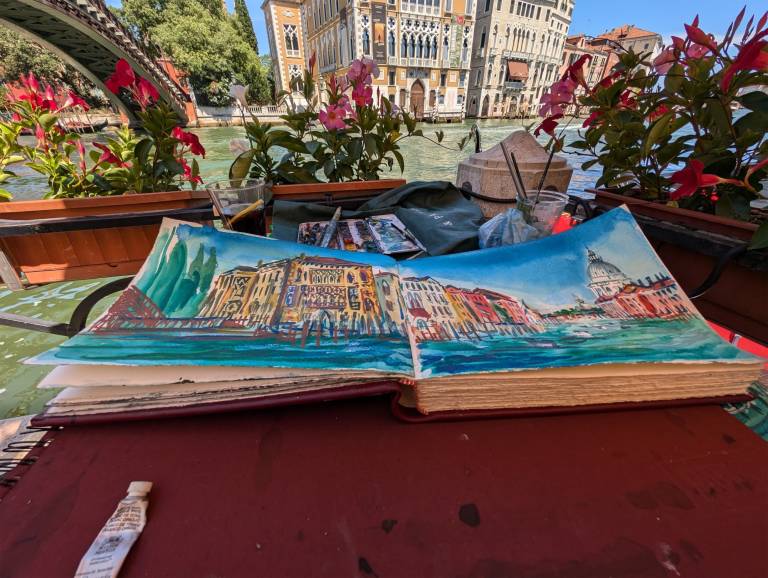 Sketchbook and view of the Palazzo Cavalli-Franchetti, Grand Canal,Venice - Neil Pittaway