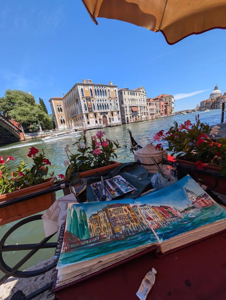 Sketching on The Grand Canal from the Accademia, Venice - Neil Pittaway