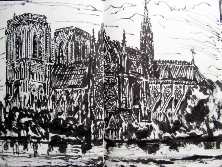 Sketchbook study of Notre Dame Cathedral Paris - Neil Pittaway