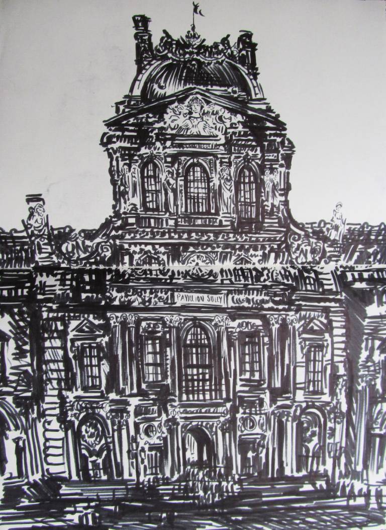 Sketchbook drawing of Le Louvre, Paris - Neil Pittaway
