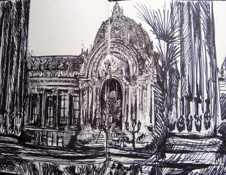 Sketchbook drawing from the restaurant terrace of the Grand Palais, Paris - Neil Pittaway