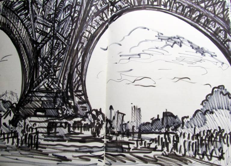 Sketchbook drawing at the base of the Eiffel Tower, Paris - Neil Pittaway