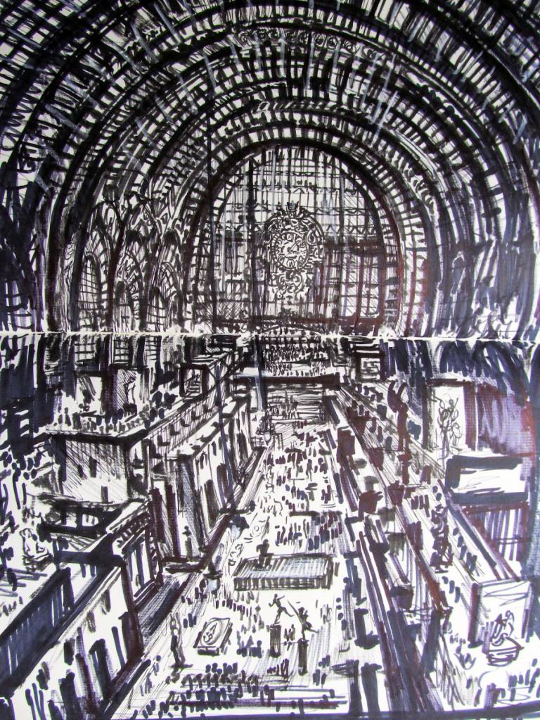 Sketchbook drawing, inside the Musee D'Orsay, Paris - Neil Pittaway