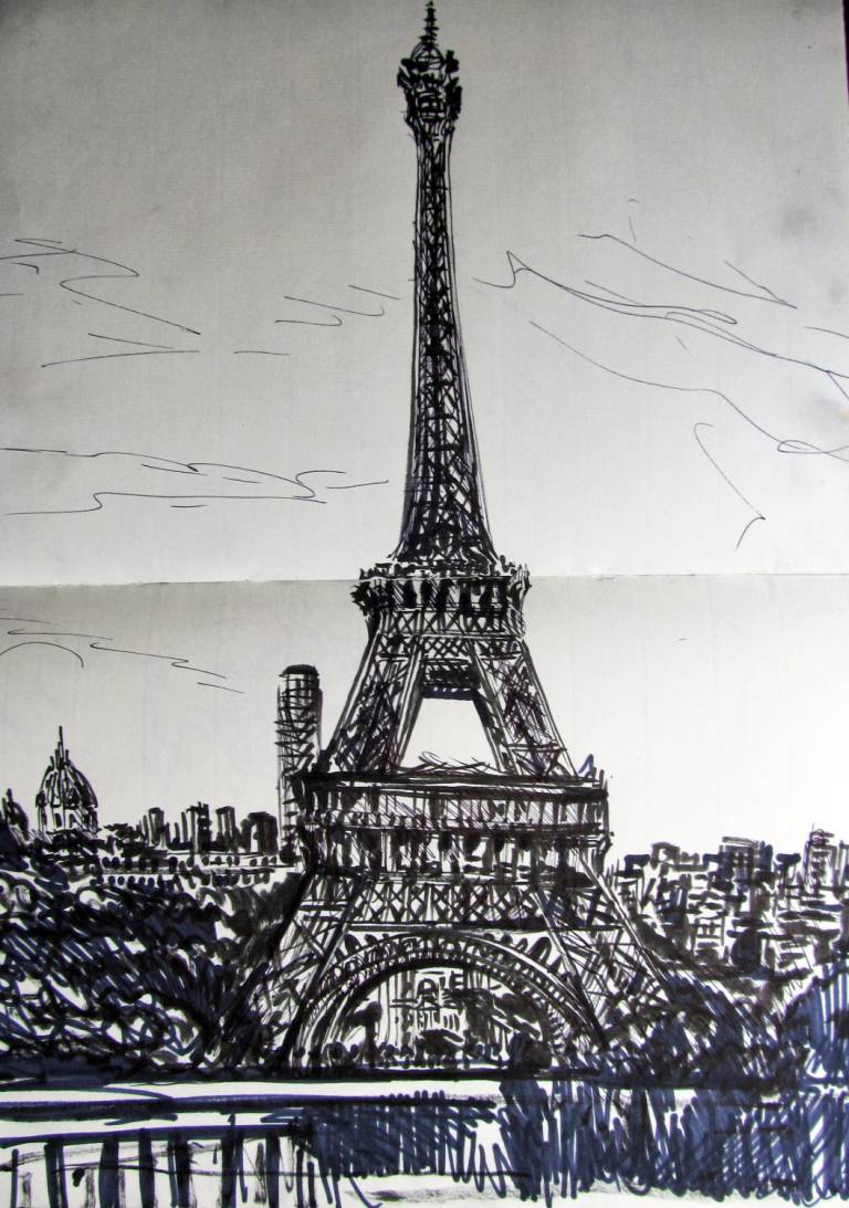 Sketchbook drawing of the Eiffel Tower, Paris - Neil Pittaway
