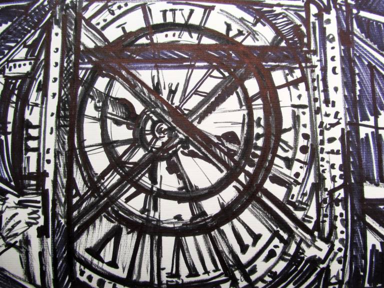 Sketchbook drawing of the Musee D'Orsay clock face, Paris - Neil Pittaway