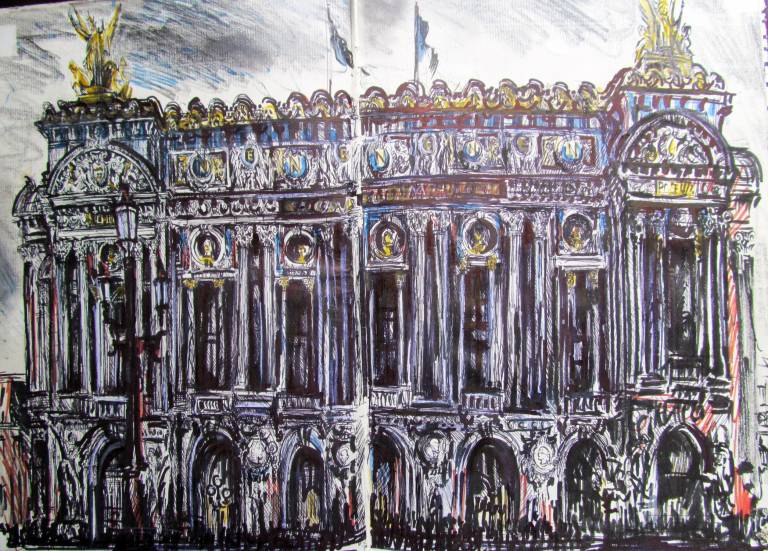 Sketchbook drawing of the Palais Garnier, Paris - Neil Pittaway