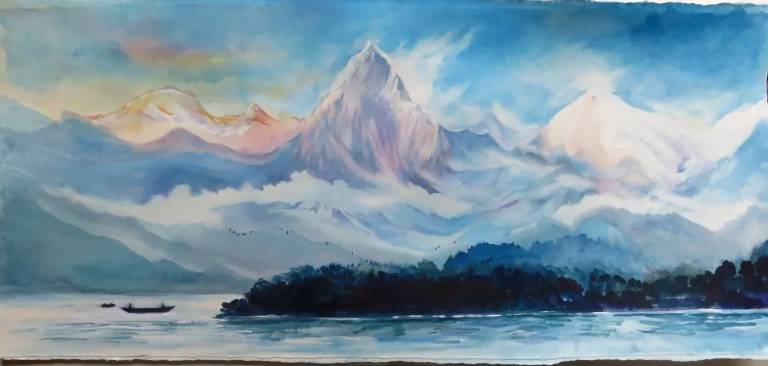 The Annapurnas from Phewa Lake at Pokhara Nepal - Neil Pittaway