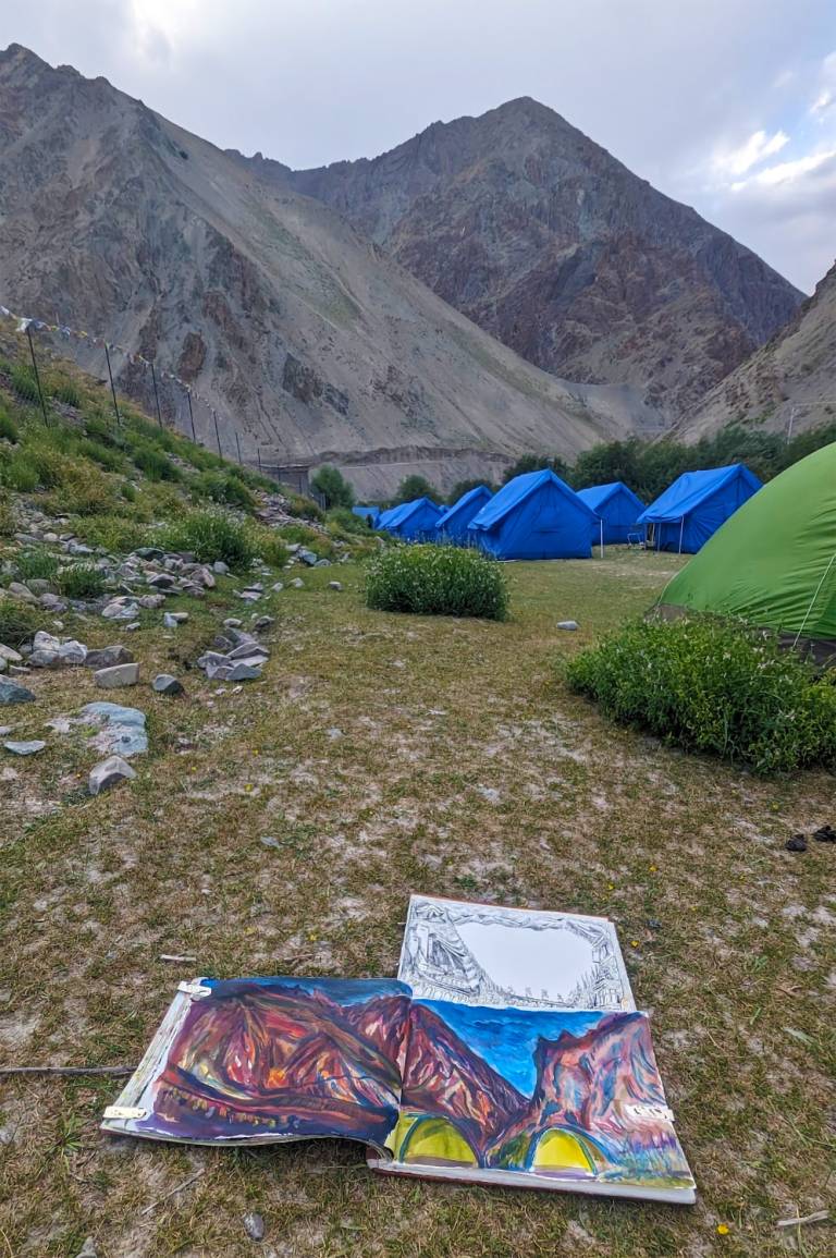 The Artist sketchbook in Location on the Markha Valley Trek, Ladakh, India - Neil Pittaway