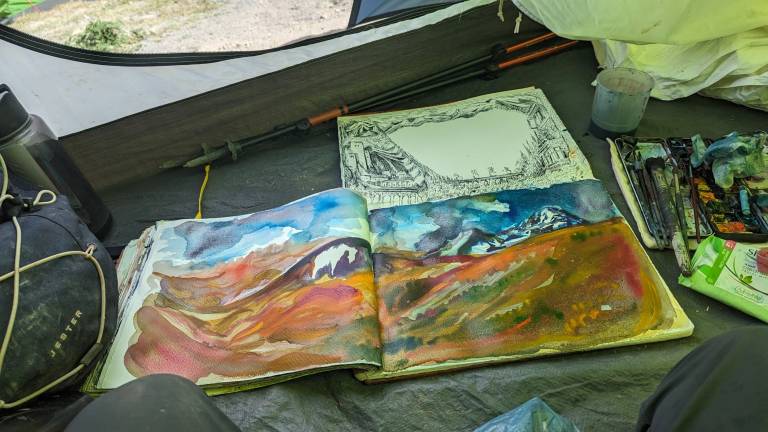 The Artist sketchbook in Location on the Markha Valley Trek, Ladakh, India - Neil Pittaway