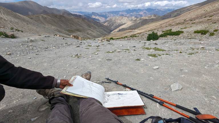 The Artist sketchbook in Location on the Markha Valley Trek, Ladakh, India - Neil Pittaway