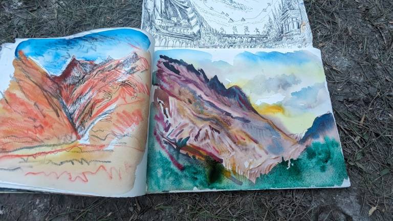 The Artist sketchbook in Location on the Markha Valley Trek, Ladakh, India - Neil Pittaway