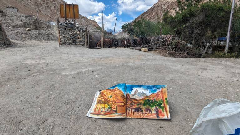 The Artist sketchbook in Location on the Markha Valley Trek, Ladakh, India - Neil Pittaway