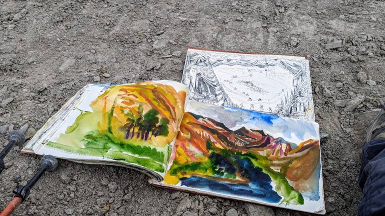 The Artist sketchbook in Location on the Markha Valley Trek, Ladakh, India - Neil Pittaway