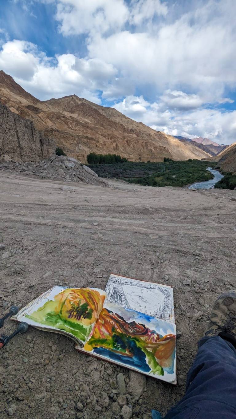 The Artist sketchbook in Location on the Markha Valley Trek, Ladakh, India - Neil Pittaway