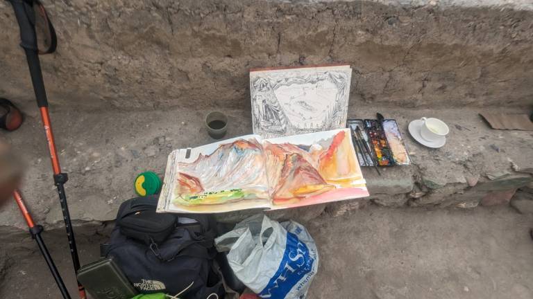 The Artist sketchbook in Location on the Markha Valley Trek, Ladakh, India - Neil Pittaway