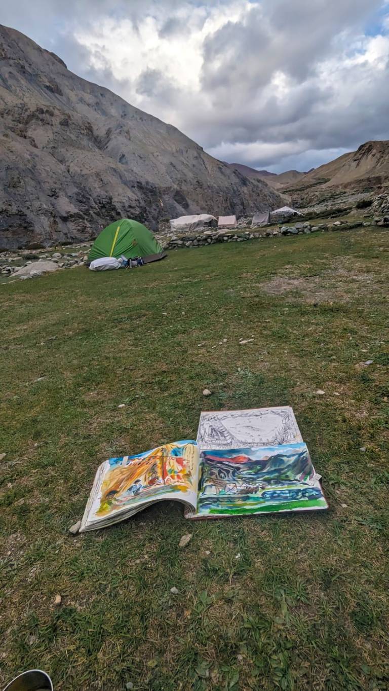 The Artist sketchbook in Location on the Markha Valley Trek, Ladakh, India - Neil Pittaway