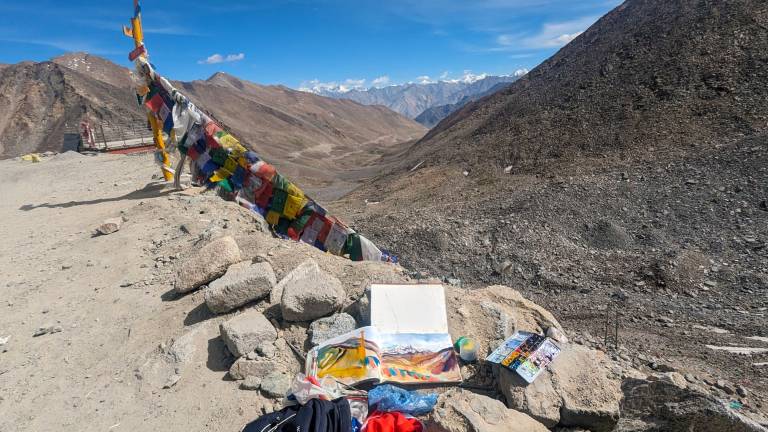 Sketchbook in the location on the Top of Khardungla Pass at 17982 ft Ladakh, Ind - Neil Pittaway