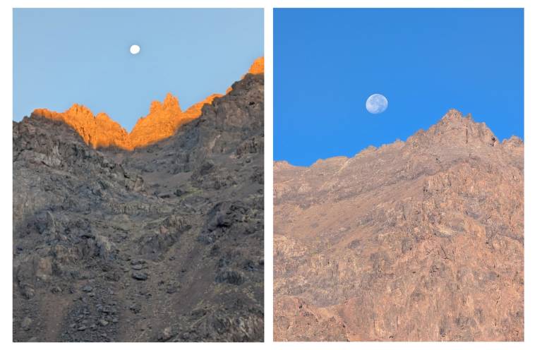 Two views of The Moon and  Atlas Mountain Peaks - Neil Pittaway