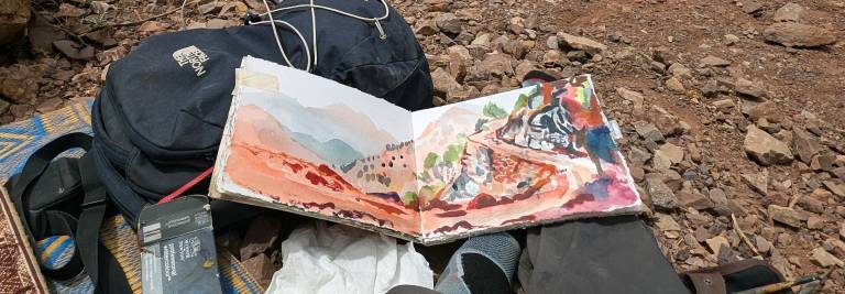 Sketch on the trail in the High Atlas Mountains, Mount Toubkal trek, Morocco - Neil Pittaway