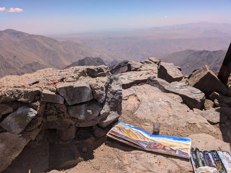 The Artists Sketchbook on the summit of Mount Toubkal, 4167 m, High Atlas Mounta - Neil Pittaway