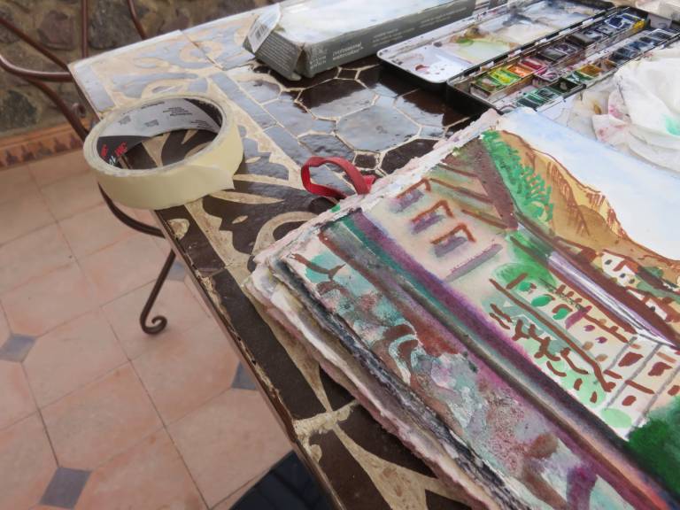 The Artists Sketchbook with paints, Morocco - Neil Pittaway