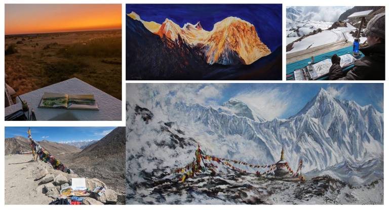 Images of locations in Africa and the Himalayas, and paintings  of the Himalayas - Neil Pittaway