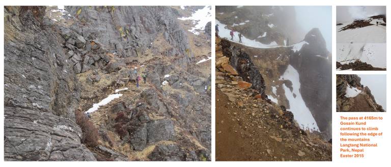 The pass at 4165m to Gosain Kund continues to climb following the edge of the mo - Neil Pittaway