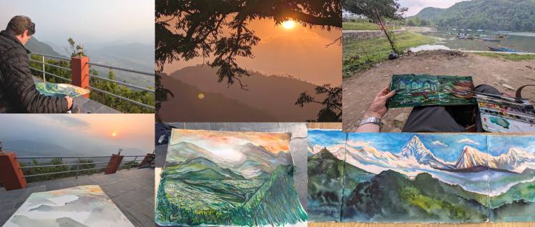 Painting on location around Pokhara Nepal - Neil Pittaway