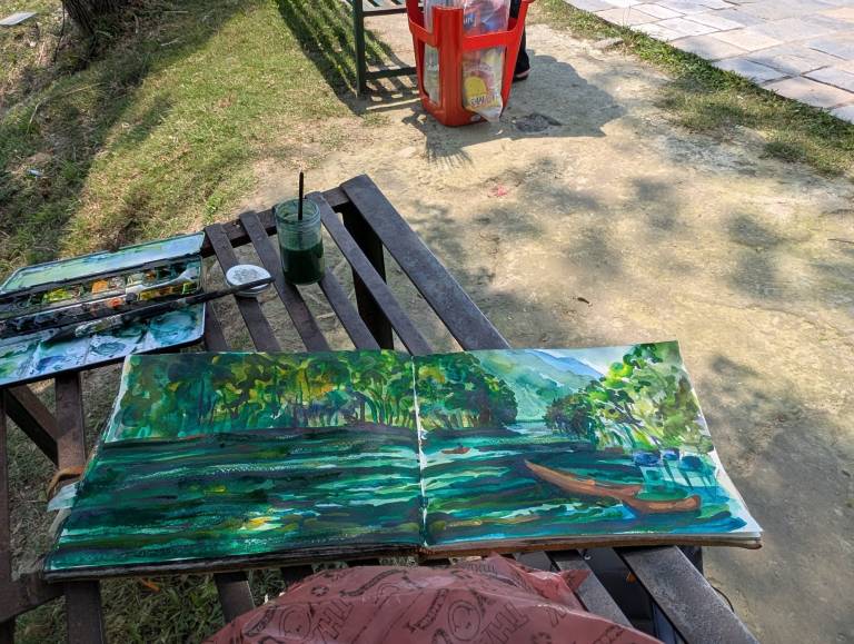 Sketch of Fewa Lake Pockhara - Neil Pittaway