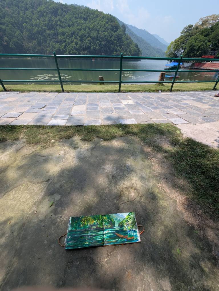 My Sketchbook infront of Fewa Lake Pockhara - Neil Pittaway