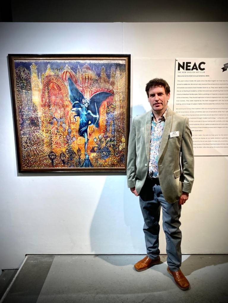 Neil with one of his worKs at the NEAC Annual Exhibition 2026 - Neil Pittaway