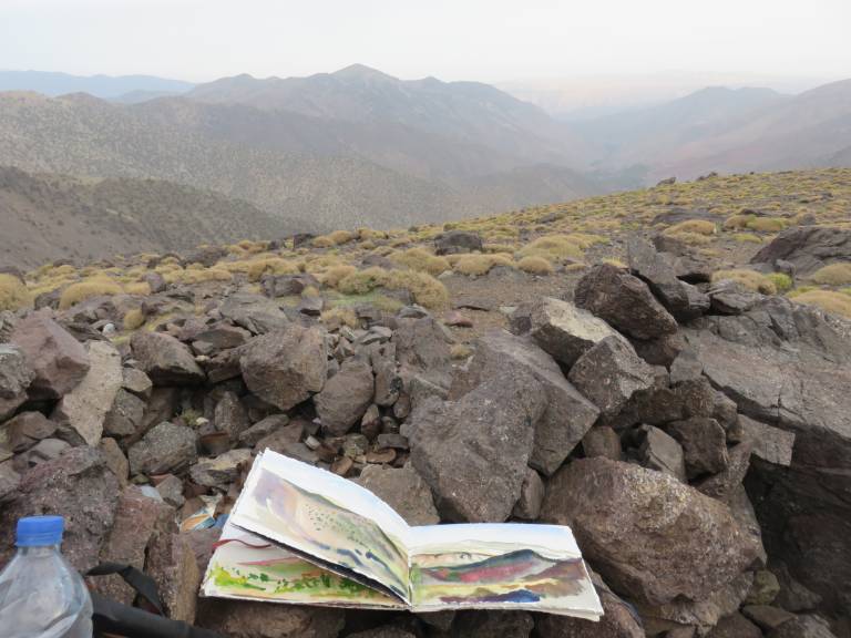 Neil Pittaway Sketchbook with view in the High Atlas Mountains - Neil Pittaway