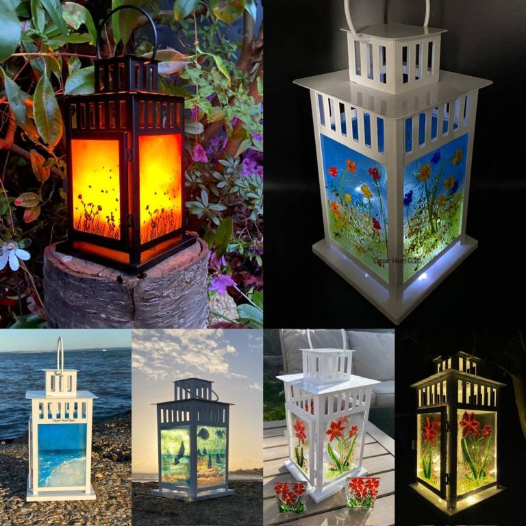 Handmade Fused glass panel lanterns - 