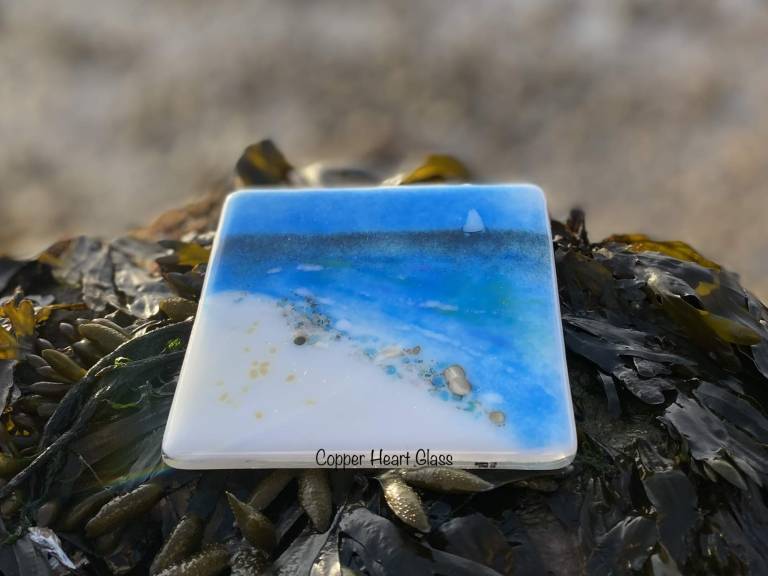 Solent Seascape Coaster - Copper Heart Glass