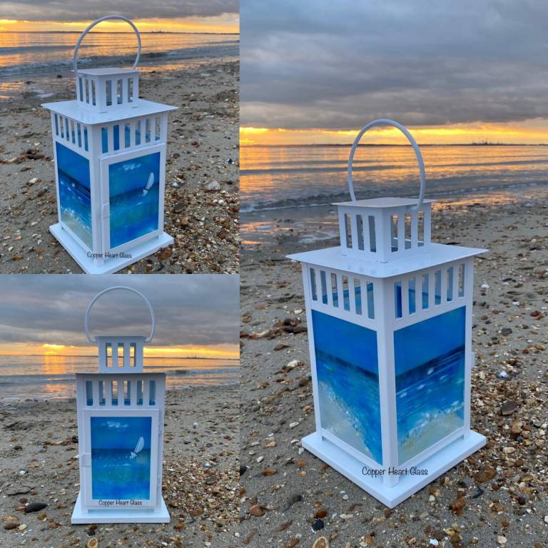 Solent Seascape Lantern - Copper Heart Glass