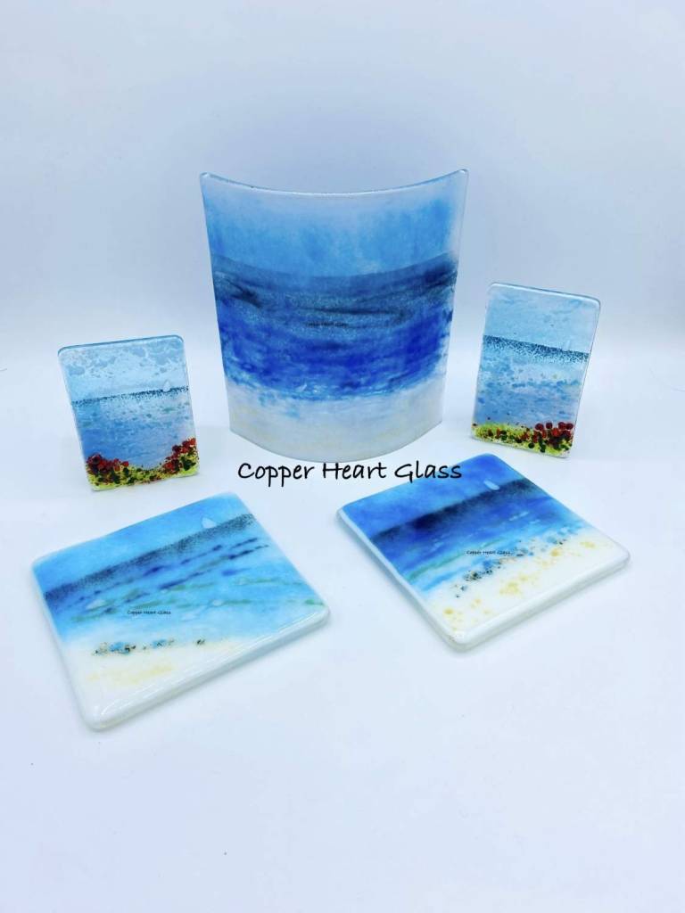 Solent Seascape Coaster - Copper Heart Glass