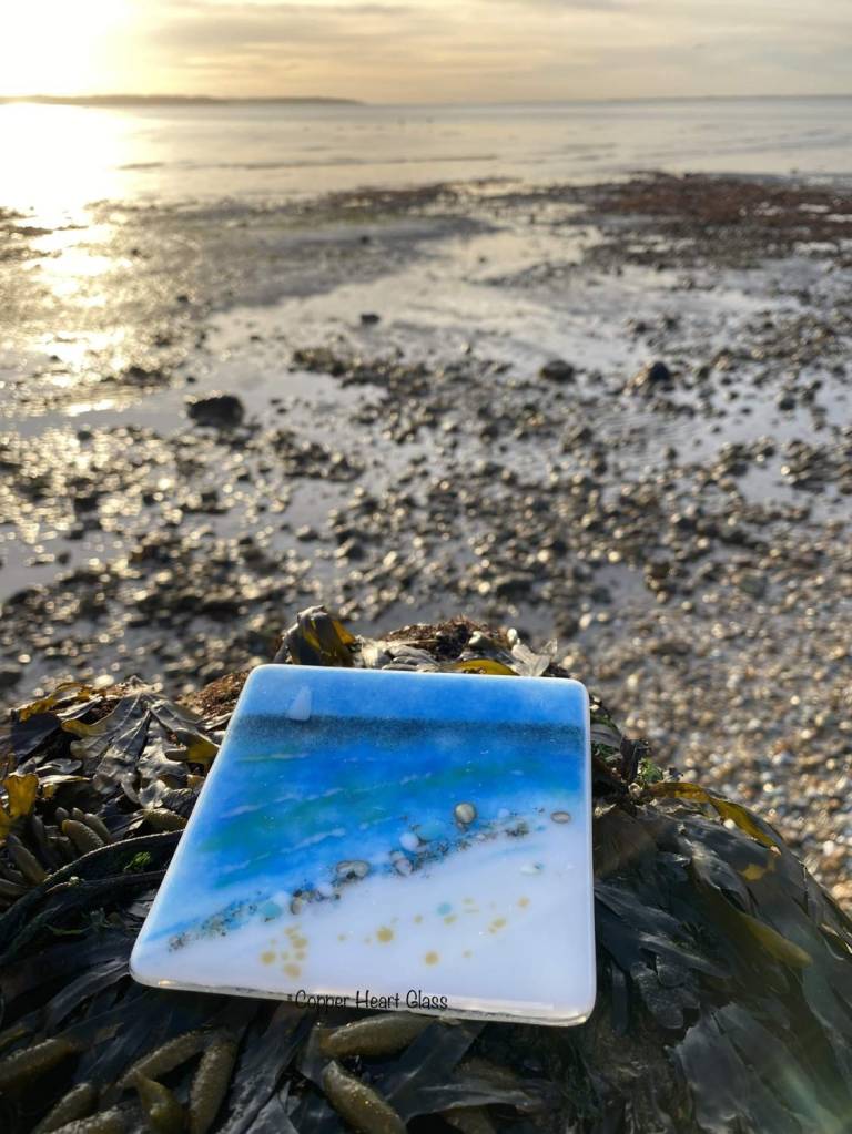 Solent Seascape Coaster - Copper Heart Glass