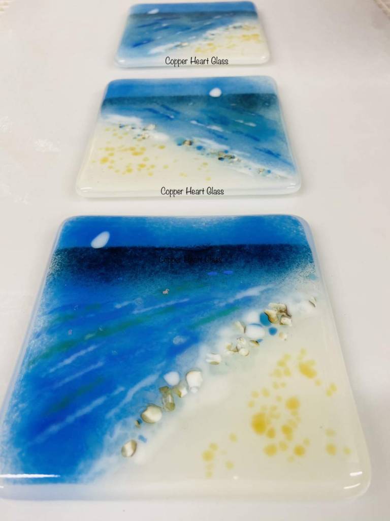 Solent Seascape Coaster - Copper Heart Glass