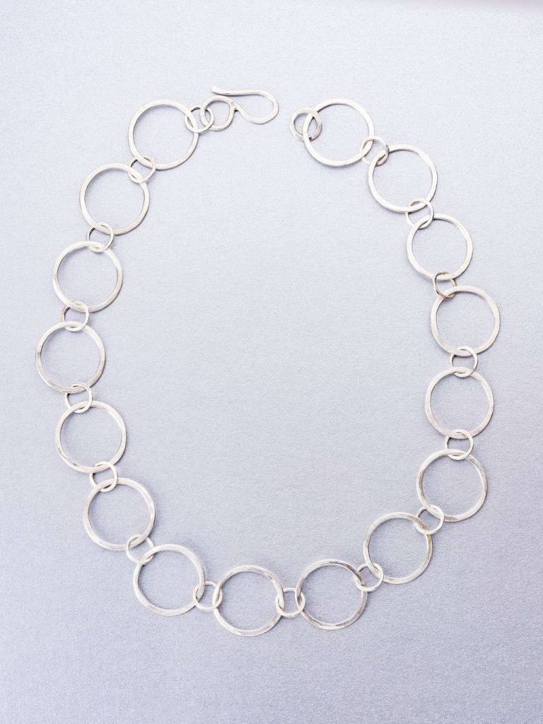 Hand beaten silver chain with round links - Duibhne Gough