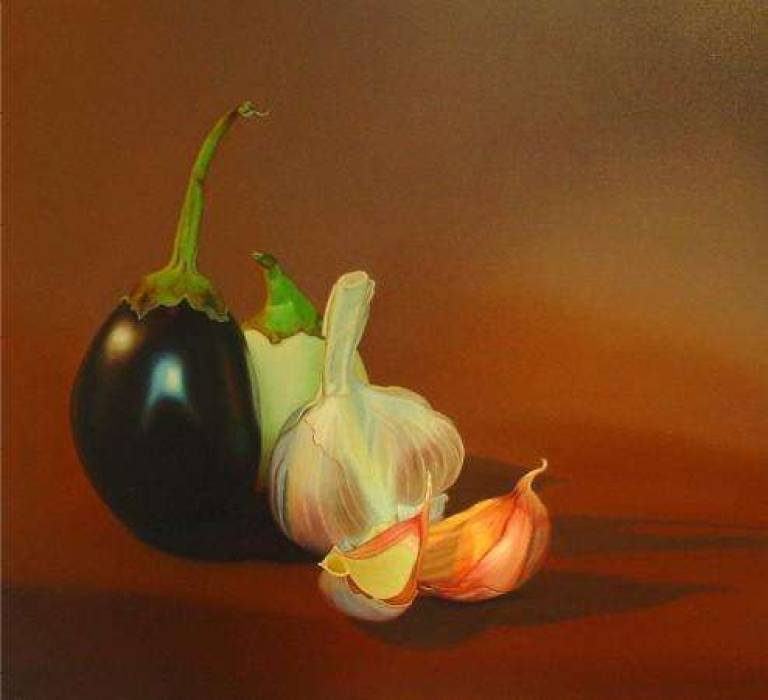 Still Life with Aubergines and Garlic - Trinidad Ball