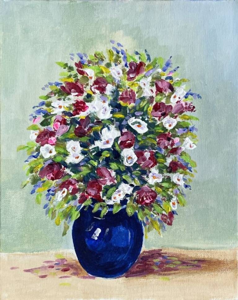 Flowers in a blue vase - Stephen Michael Law